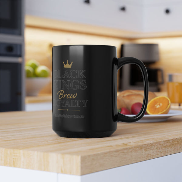 Black Kings Brew Royalty Mug – 15oz Black Ceramic Coffee Cup with Gold Crown Design #CoffeeWithFriends