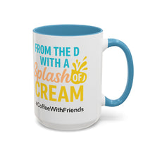 From the D With a Splash of Cream Mug 15oz White Ceramic Coffee Cup Available in Pink Light Blue and Yellow #CoffeeWithFriends